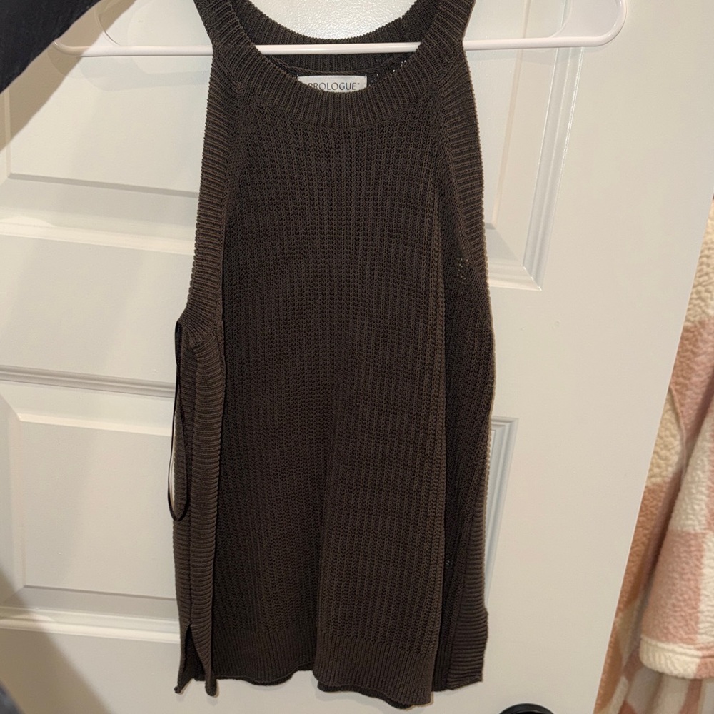 Prologue Brown Ribbed Knit Tank Dress